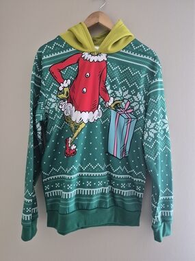 The Grinch Dr. Seuss Christmas Ugly Sweater Hoodie Green M